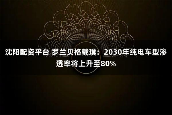 沈阳配资平台 罗兰贝格戴璞：2030年纯电车型渗透率将上升至80%