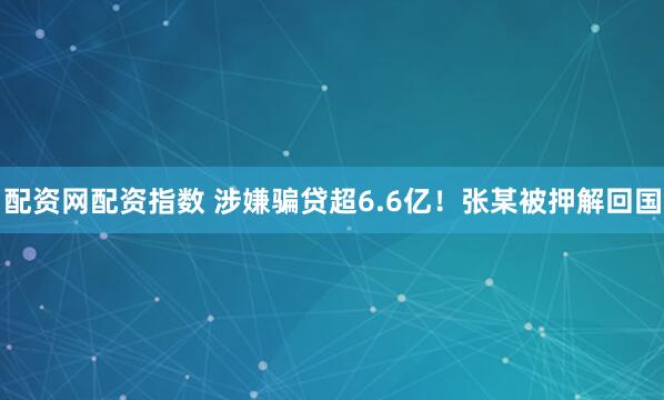 配资网配资指数 涉嫌骗贷超6.6亿！张某被押解回国